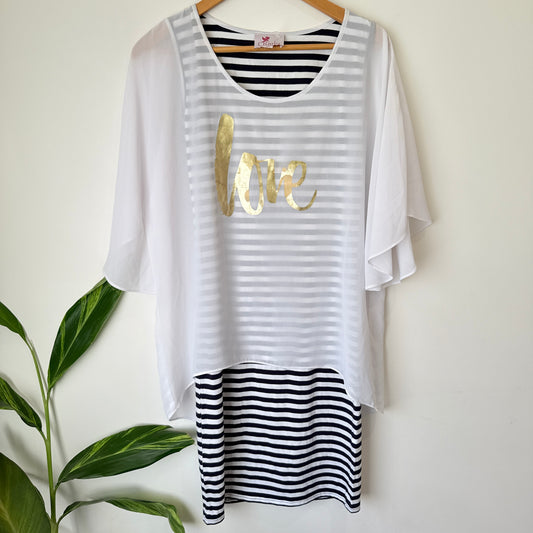 Charlo White and Navy Stripe Love Print Dress Size 10