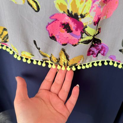 Augustine Grey and Pink Floral Print Pom Pom Trim Tunic Size XS