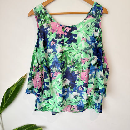 Charlo Green and Blue Floral Cold Shoulder Top Size 10