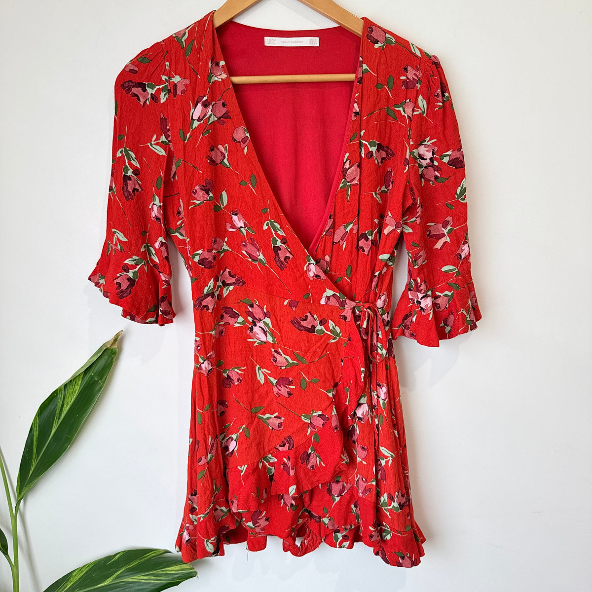 Zara Trafaluc Red Floral Print Playsuit Size M