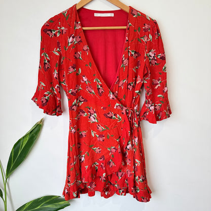 Zara Trafaluc Red Floral Print Playsuit Size M