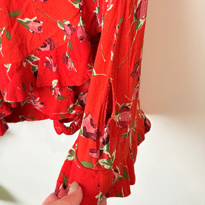 Zara Trafaluc Red Floral Print Playsuit Size M