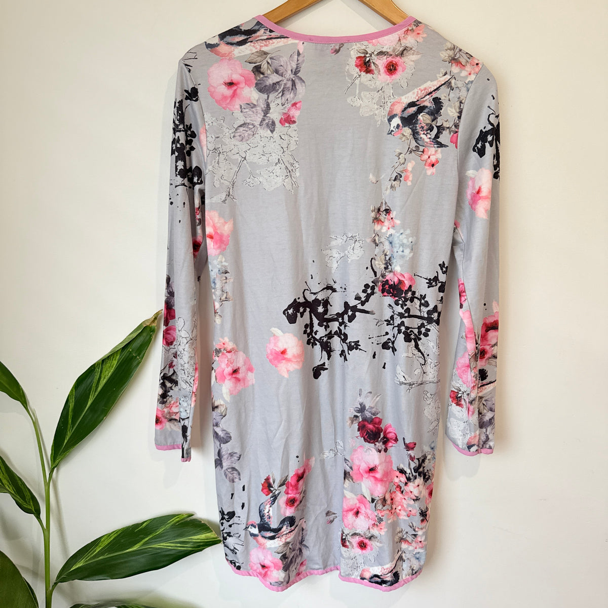 Charlo Grey Floral Print Long Sleeve Top Size 8