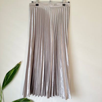 Max Champagne Metallic Pleated Midi Skirt Size 6