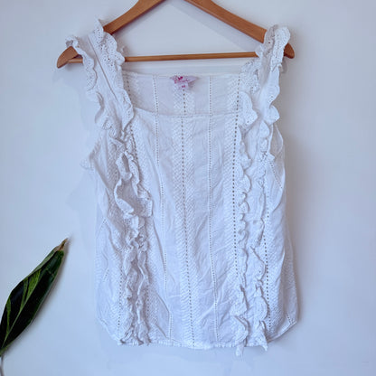 Charlo White Broderie Sleeveless Top Size 14