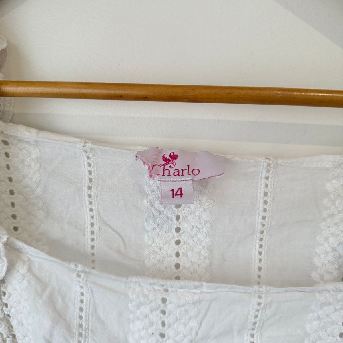 Charlo White Broderie Sleeveless Top Size 14