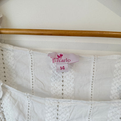 Charlo White Broderie Sleeveless Top Size 14