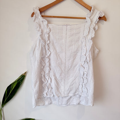 Charlo White Broderie Sleeveless Top Size 14