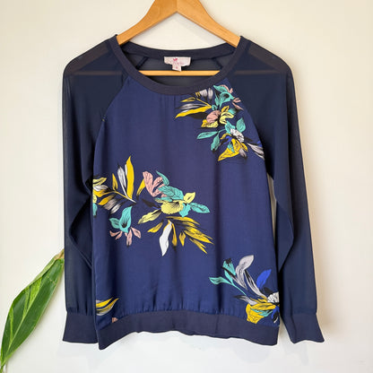 Charlo Navy Floral Print Long Sleeve Top Size 6