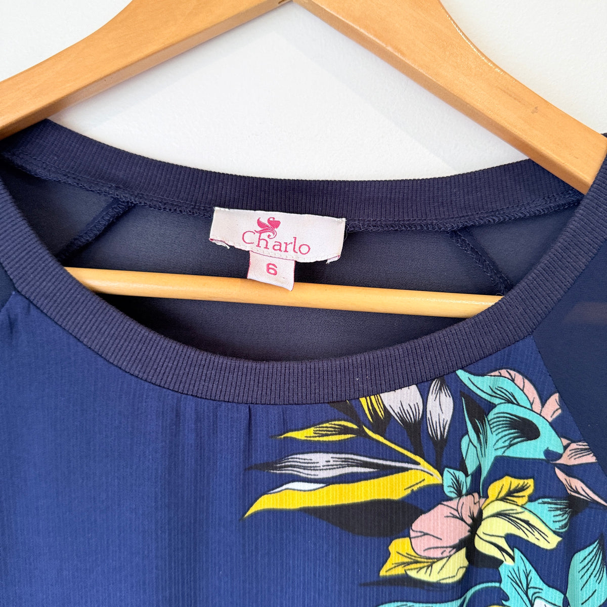 Charlo Navy Floral Print Long Sleeve Top Size 6