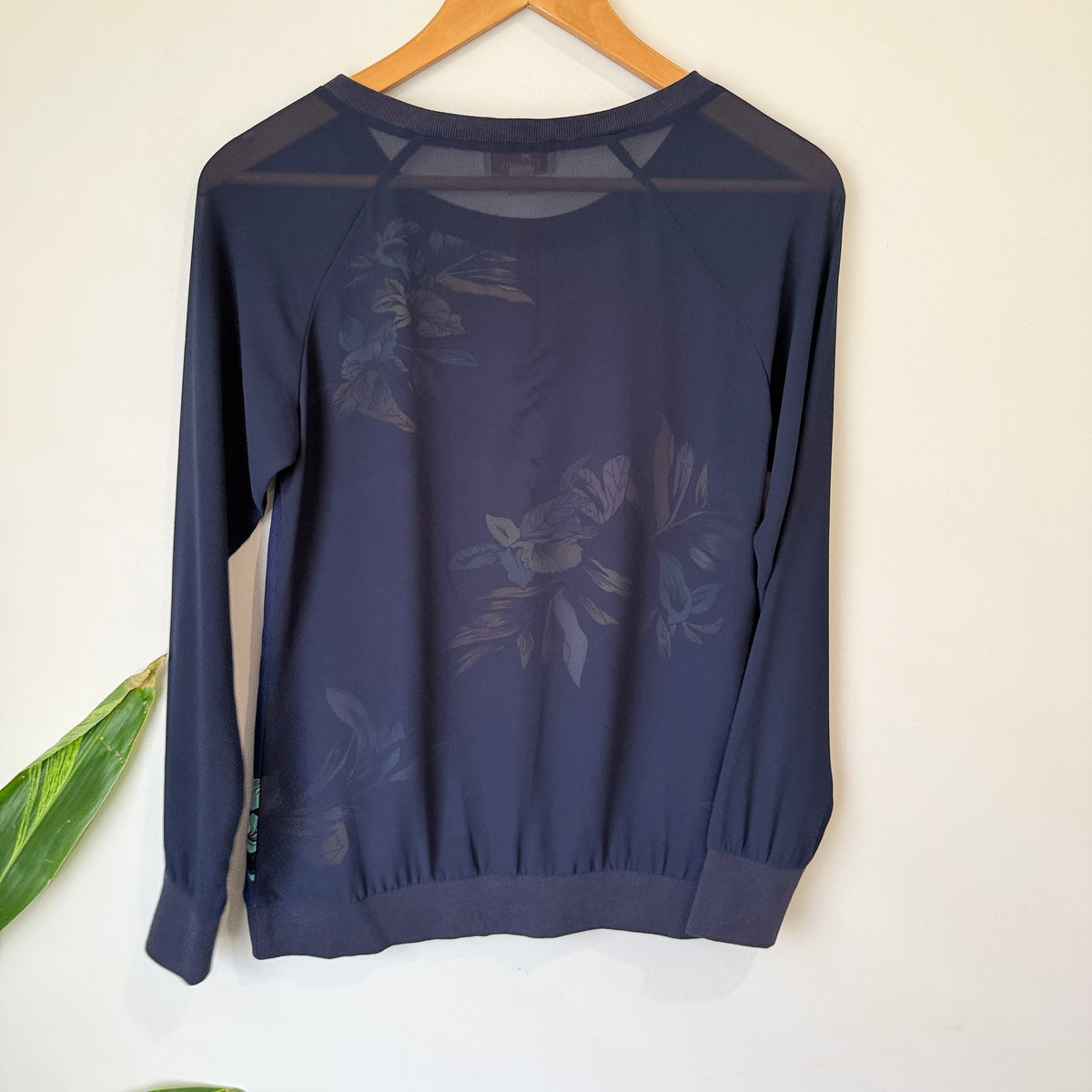Charlo Navy Floral Print Long Sleeve Top Size 6