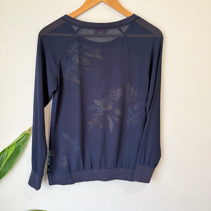 Charlo Navy Floral Print Long Sleeve Top Size 6
