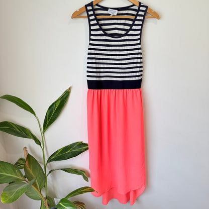 Pretty Basic by Augustine Navy Stripe and Coral Sleeveless Dress Size S