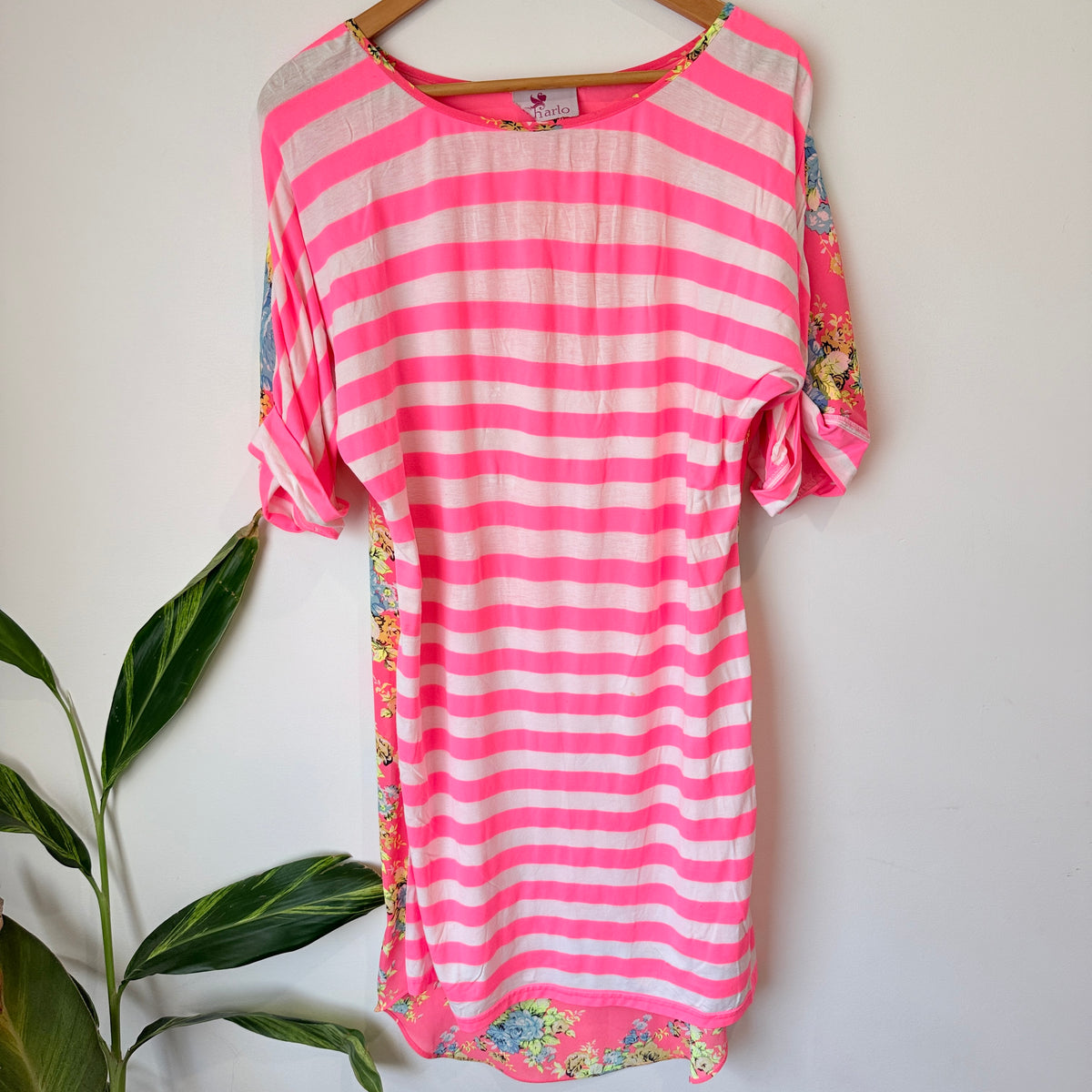 Charlo Pink Floral and Stripe Print Tunic Dress