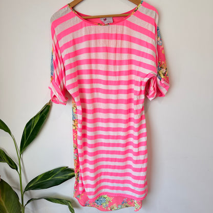 Charlo Pink Floral and Stripe Print Tunic Dress