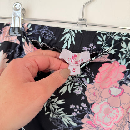 Charlo Black Floral Print Skirt Size 8