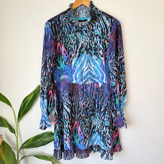 Augustine Blue Abstract Animal Print Long Sleeve Dress Size XS