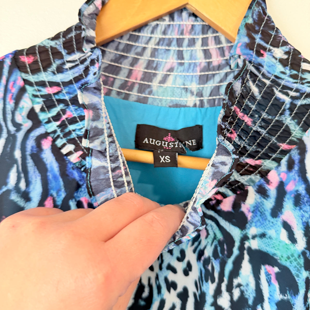 Augustine Blue Abstract Animal Print Long Sleeve Dress Size XS