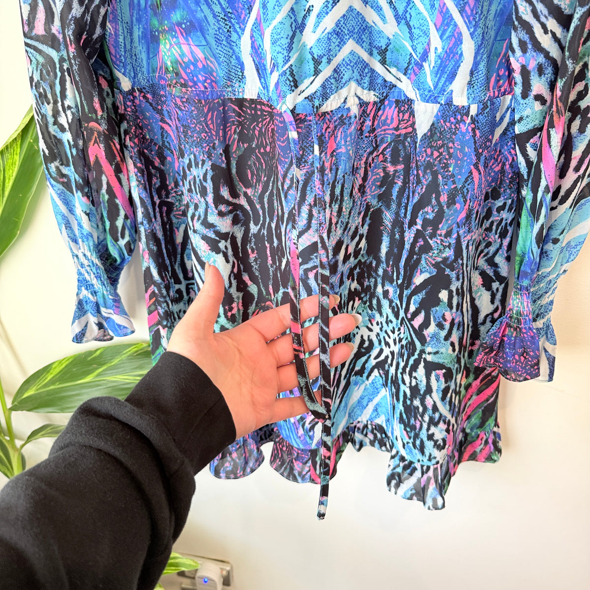 Augustine Blue Abstract Animal Print Long Sleeve Dress Size XS