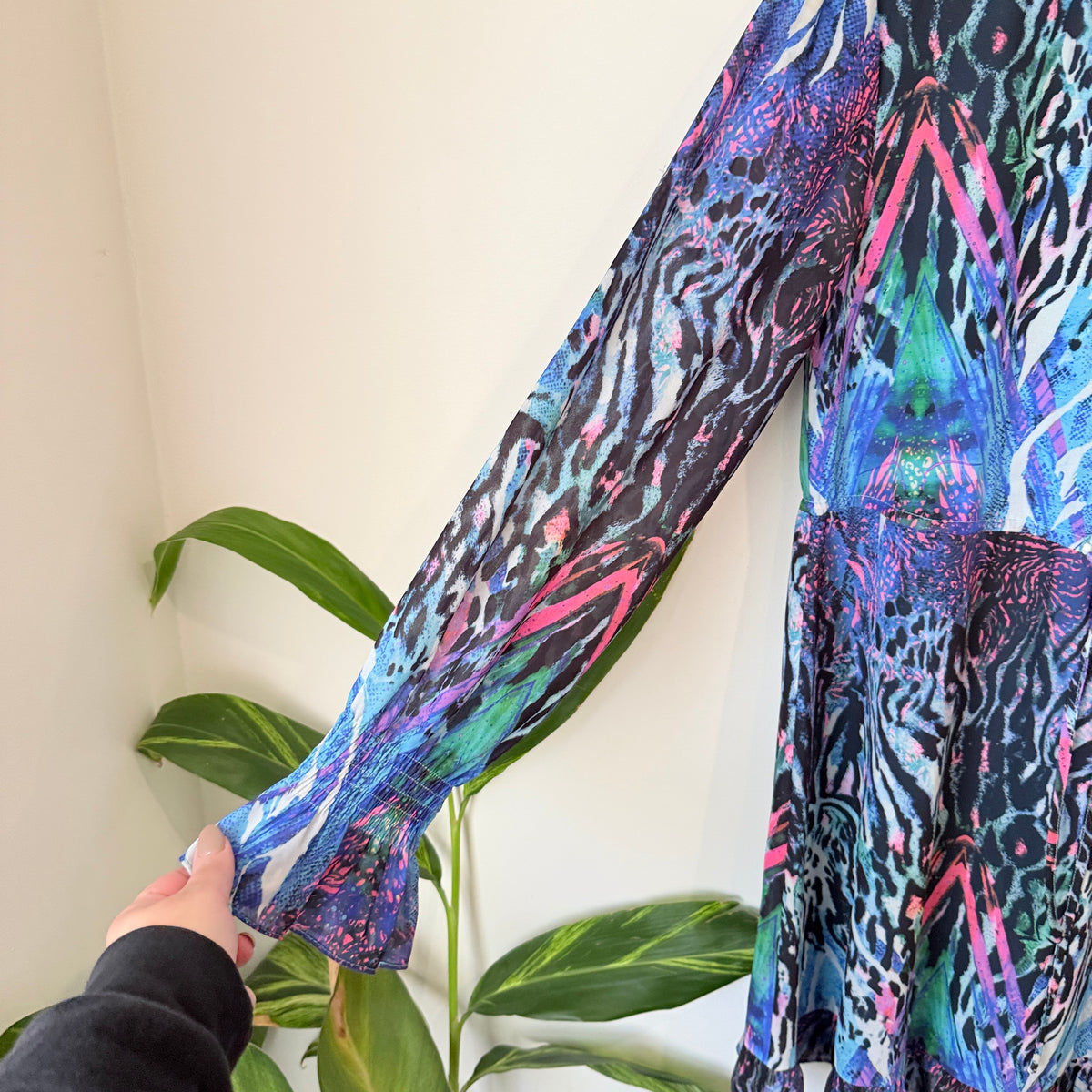 Augustine Blue Abstract Animal Print Long Sleeve Dress Size XS