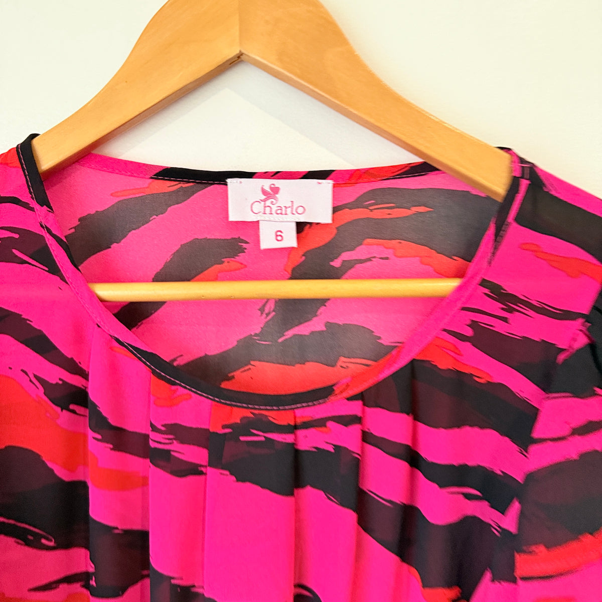 Charlo Pink and Black Abstract Print Top Size 6