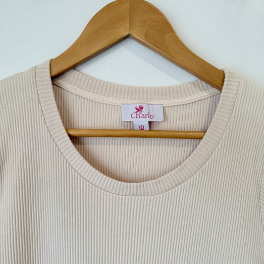Charlo Cream Ribbed Short Sleeve Midi Dress Size 10