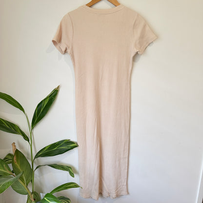 Charlo Cream Ribbed Short Sleeve Midi Dress Size 10