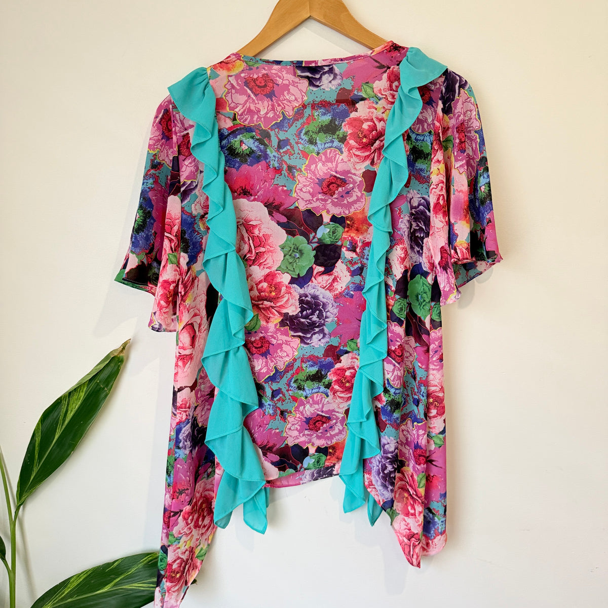 Augustine Pink Floral Print Ruffle Top Size S