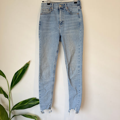 Topshop Light Wash Raw Hem Jeans Size W26 L32