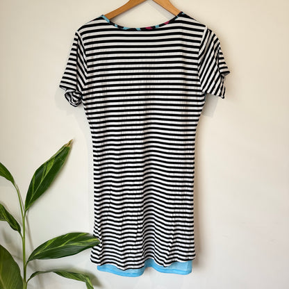 Charlo Blue Leopard Print and Stripe Dress Size 12
