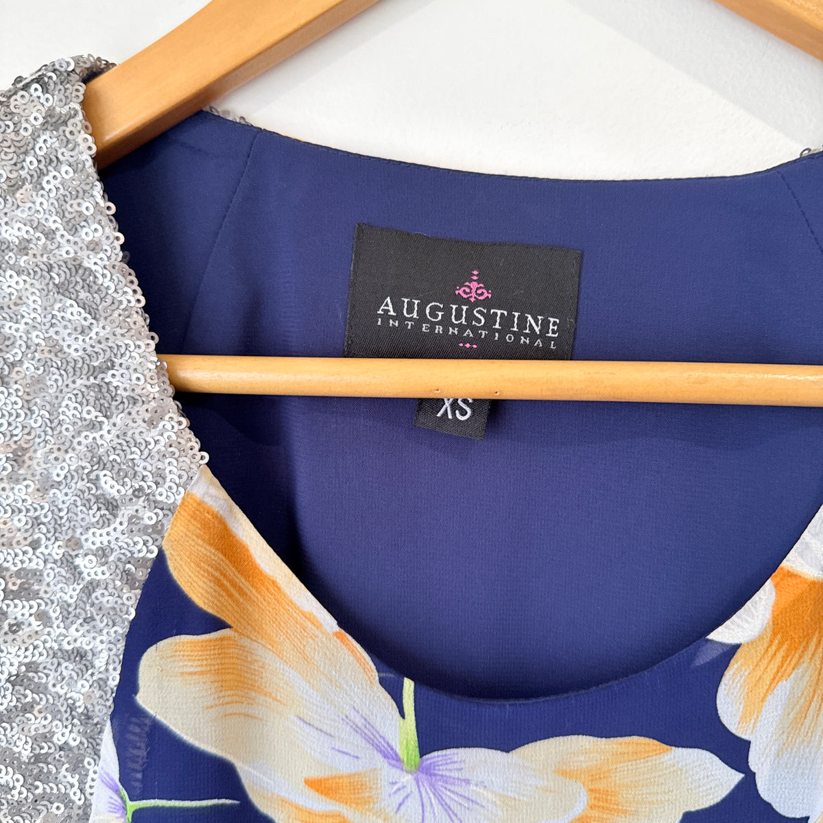Augustine Navy Floral Print Sequin Shoulder Dress Size XS