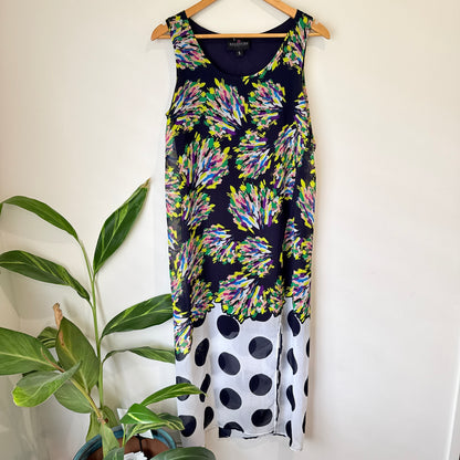 Augustine Navy Multicolour Print Sleeveless Dress Size S