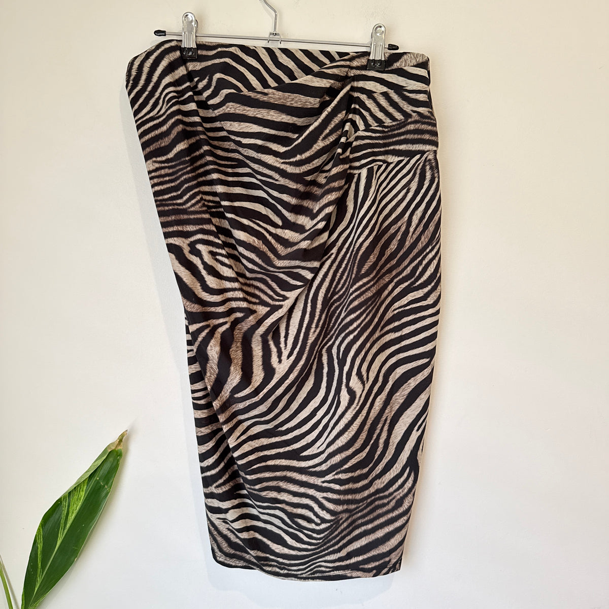 Paula Ryan Zebra Print Ruched Pencil Skirt Size L