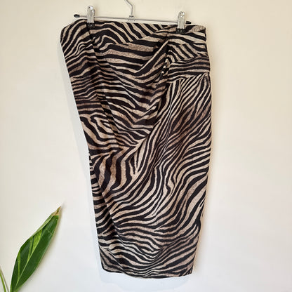 Paula Ryan Zebra Print Ruched Pencil Skirt Size L