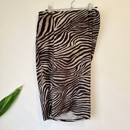 Paula Ryan Zebra Print Ruched Pencil Skirt Size L