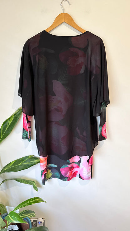 Charlo Black Sheer Floral Border Print Top Size 8