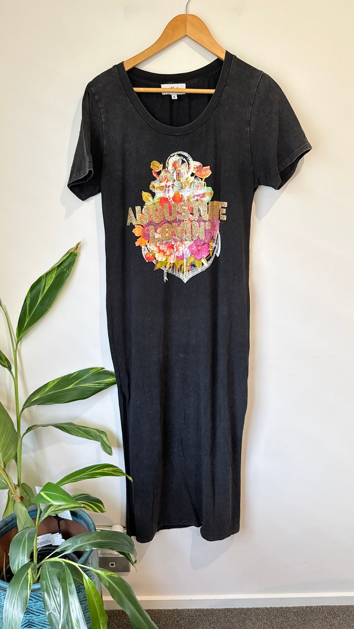 Alaska Tees Black Graphic Print T-Shirt Maxi Dress Size S