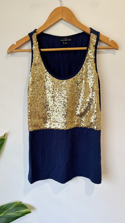 Augustine Navy and Gold Sequin Tank Top Size XS