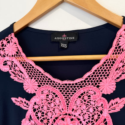 Augustine Navy Pink Lace Bell Sleeve Playsuit Size XXS