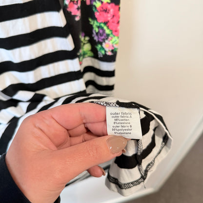 Charlo Black and White Stripe Floral Sleeve Dress Size 8