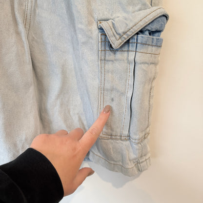 Absent Bleached Wash Baggy Denim Cargo Shorts Size 30