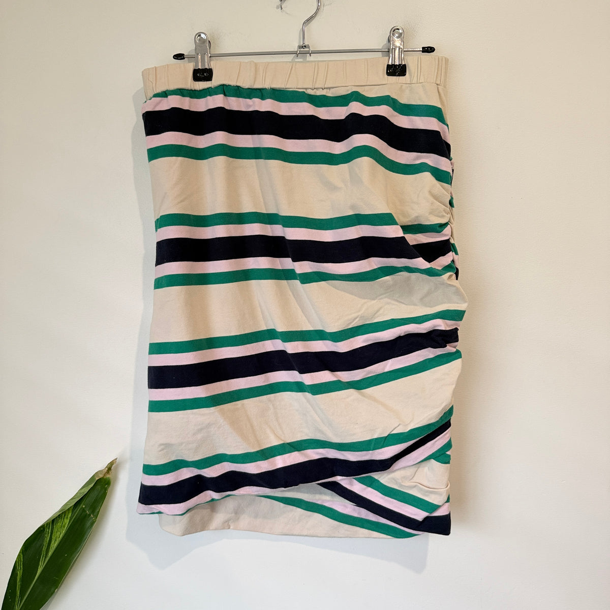 Charlo Cream and Green Stripe Ruched Skirt Size 14