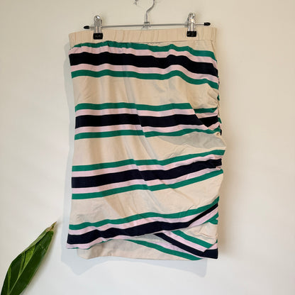 Charlo Cream and Green Stripe Ruched Skirt Size 14