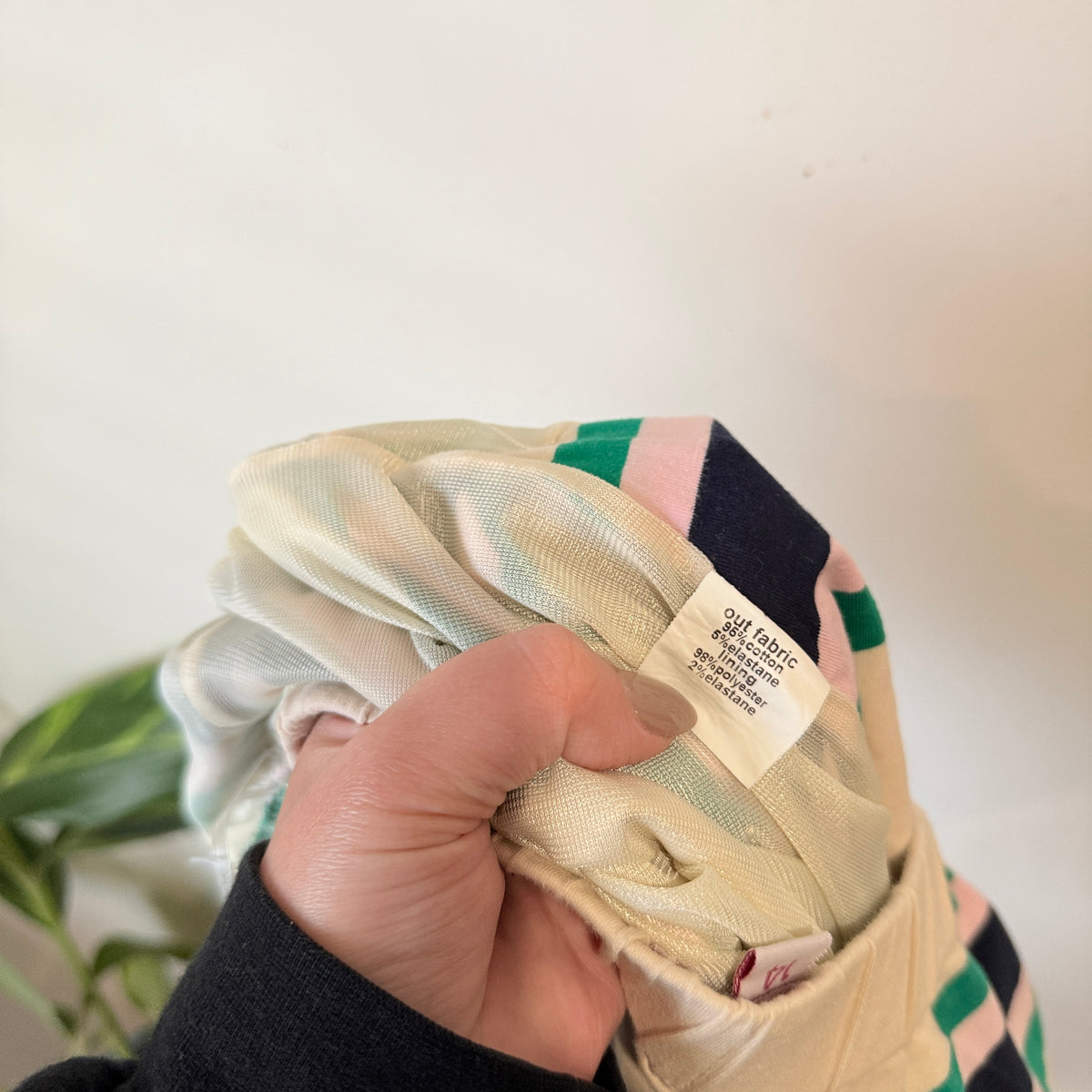 Charlo Cream and Green Stripe Ruched Skirt Size 14