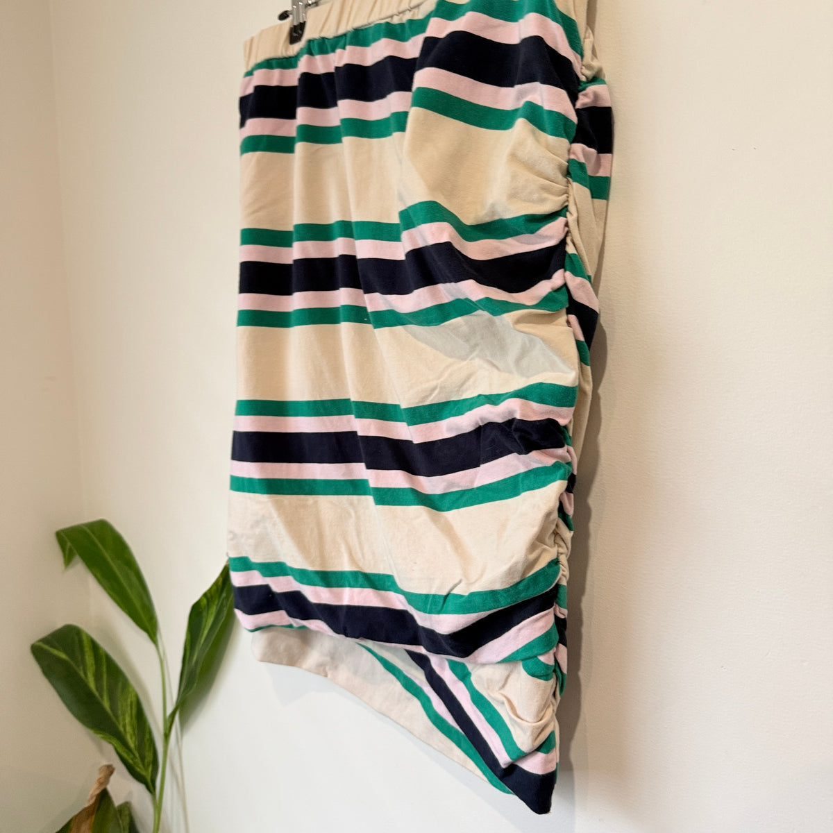 Charlo Cream and Green Stripe Ruched Skirt Size 14