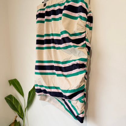 Charlo Cream and Green Stripe Ruched Skirt Size 14