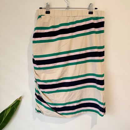 Charlo Cream and Green Stripe Ruched Skirt Size 14