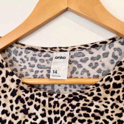 Anko Leopard Print Cap Sleeve Top Size 14