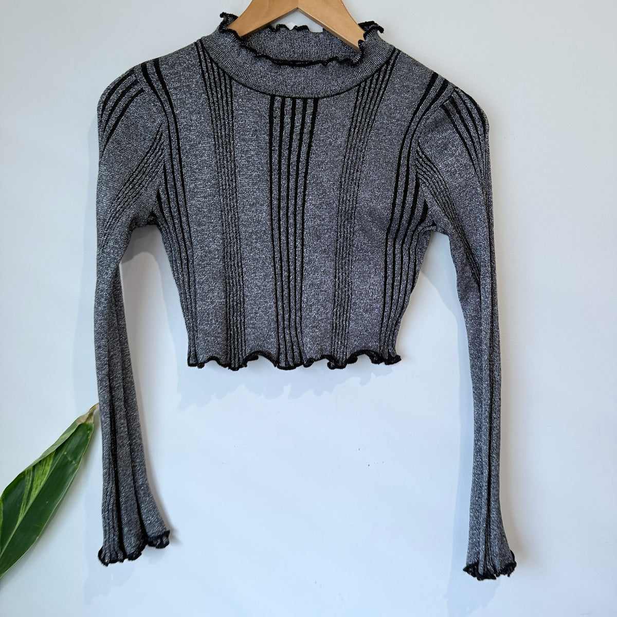 Cotton On Grey Metallic Ribbed Crop Top Size XS