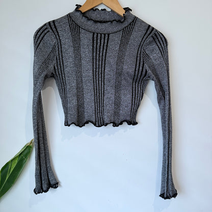 Cotton On Grey Metallic Ribbed Crop Top Size XS
